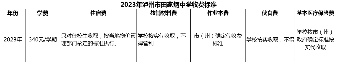 2024年瀘州市田家炳中學(xué)學(xué)費(fèi)多少錢？