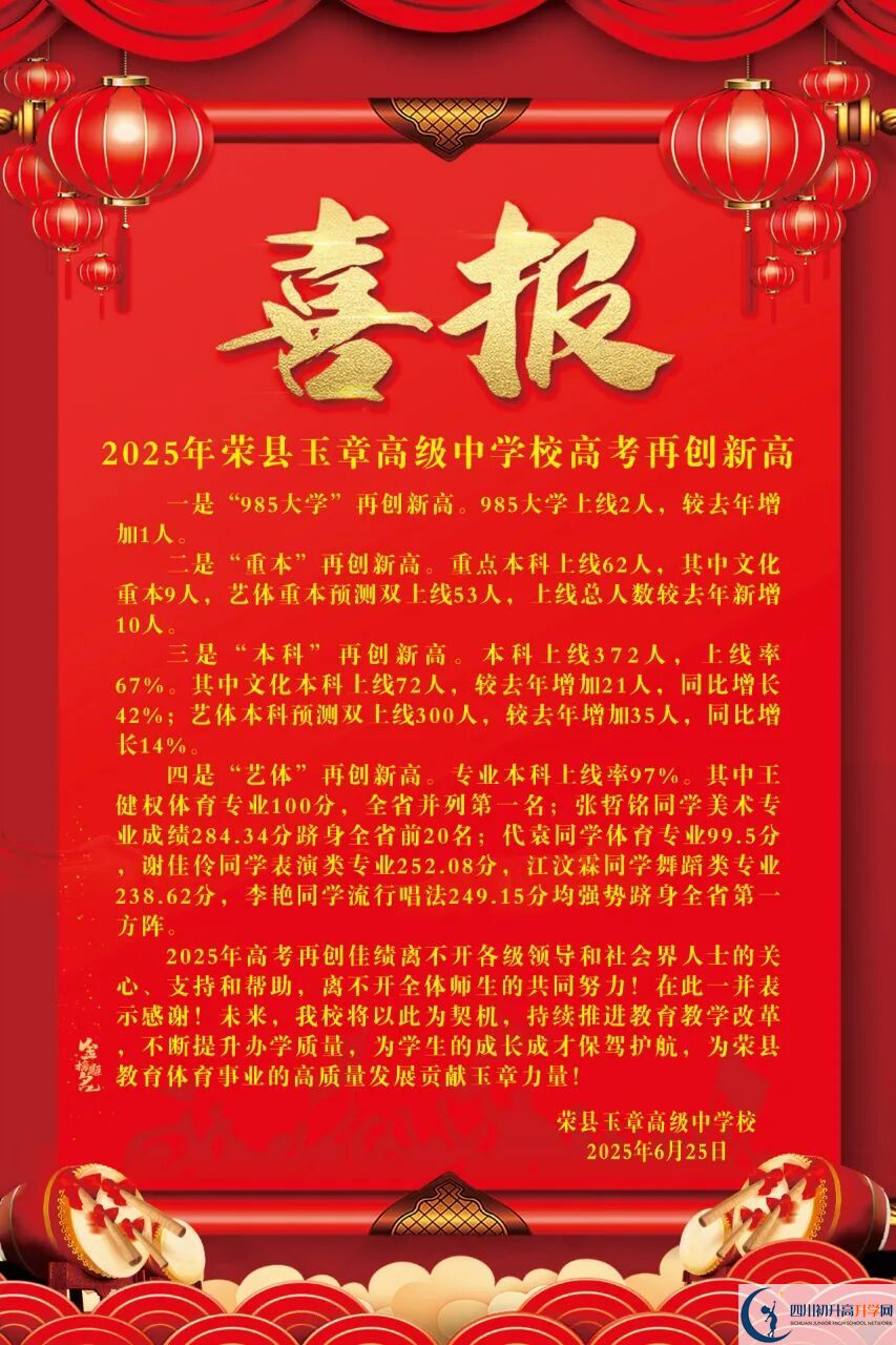 2026年自貢市四川榮縣玉章高級中學(xué)校升學(xué)率怎么樣？