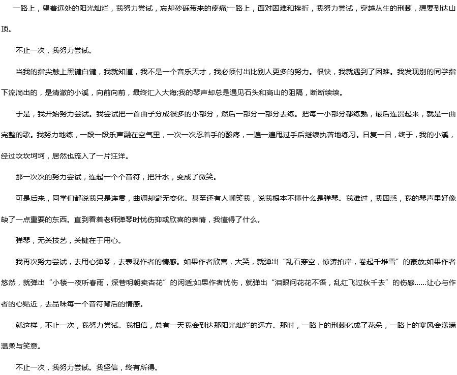2019中考滿分作文：不止一次，我努力嘗試過(guò)