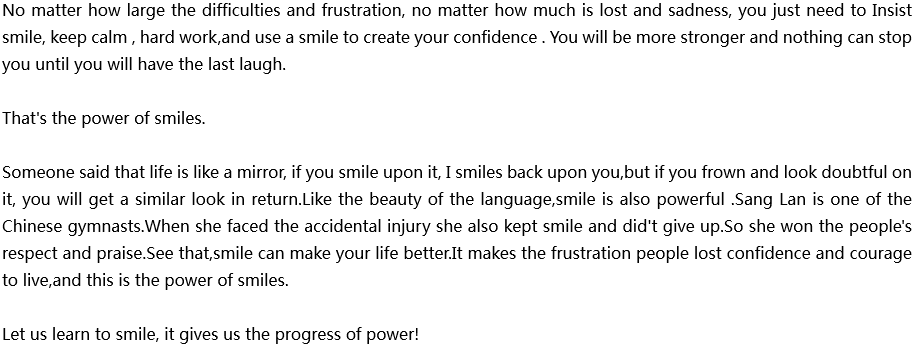 2020年中考英語滿分作文預(yù)測(cè)范文：The power of smiles